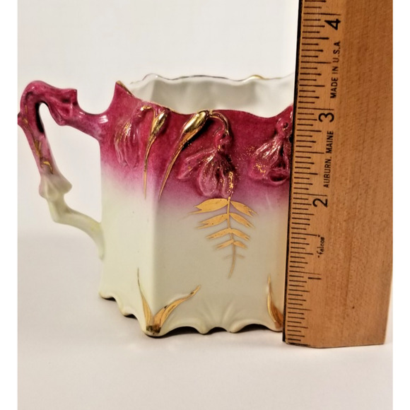 Antique Porcelain Cream Pitcher Gold & Purple Leaf, Cross Mark - Picture 4 of 6